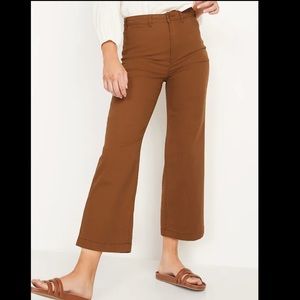 Rust color high waisted wide leg crop pants